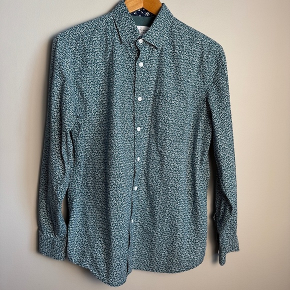 Rue Saint-Patrick Men's Long Sleeve Allover Button Up Casual Dress Shirt Green M - Picture 1 of 12